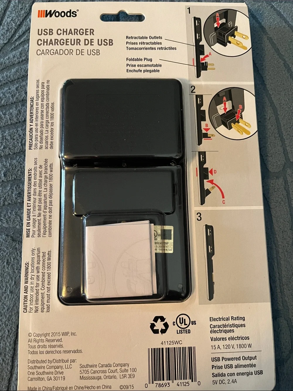 Woods 2-Outlet Wall Charger with Dual USB Ports - White
